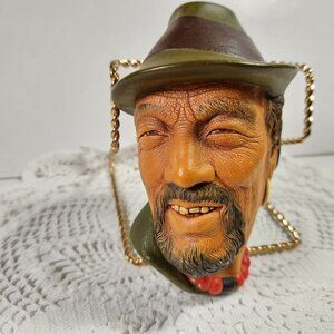 Vintage Chalkware Tibetan Man 1960's Bossons Wall Hanging Made in England
